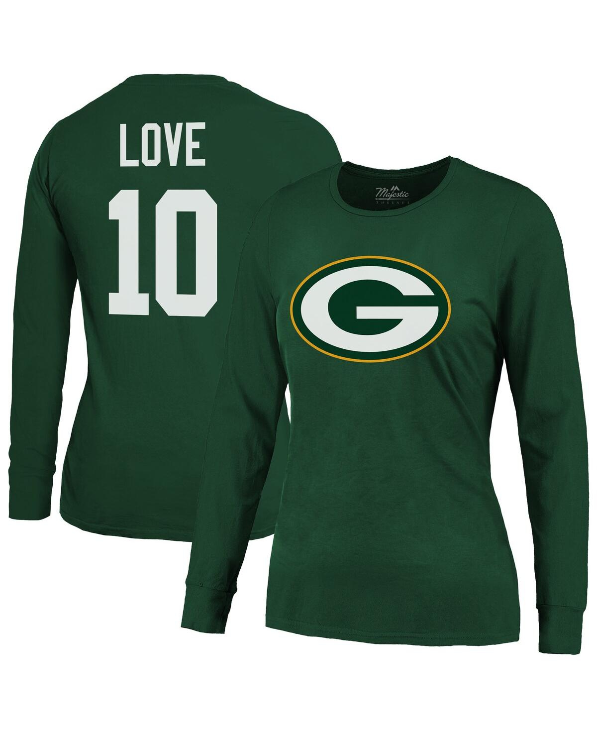 MAJESTIC WOMEN'S JORDAN LOVE GREEN GREEN BAY PACKERS NAME NUMBER LONG SLEEVE T-SHIRT 