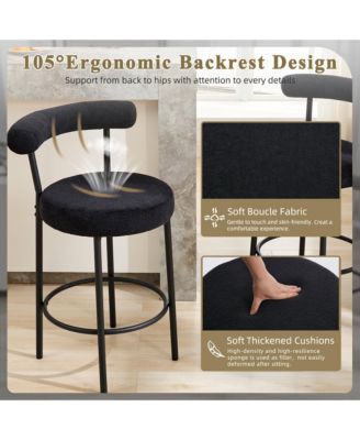 Bar Stools Set of 3, 24 Inches Modern Counter Height Bar Stools with Curved Back Metal Legs, Upholstered Tall Barstools