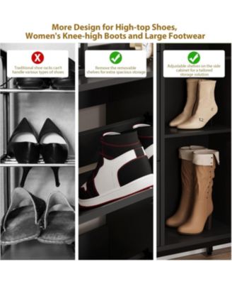 Shoe Cabinet Rattan with 3 Flip Drawers and 4-Tier Shoe Storage Cabinet, Freestanding Shoe Organizer with Adjustable Shelves for Entryway, Closet, Hallway