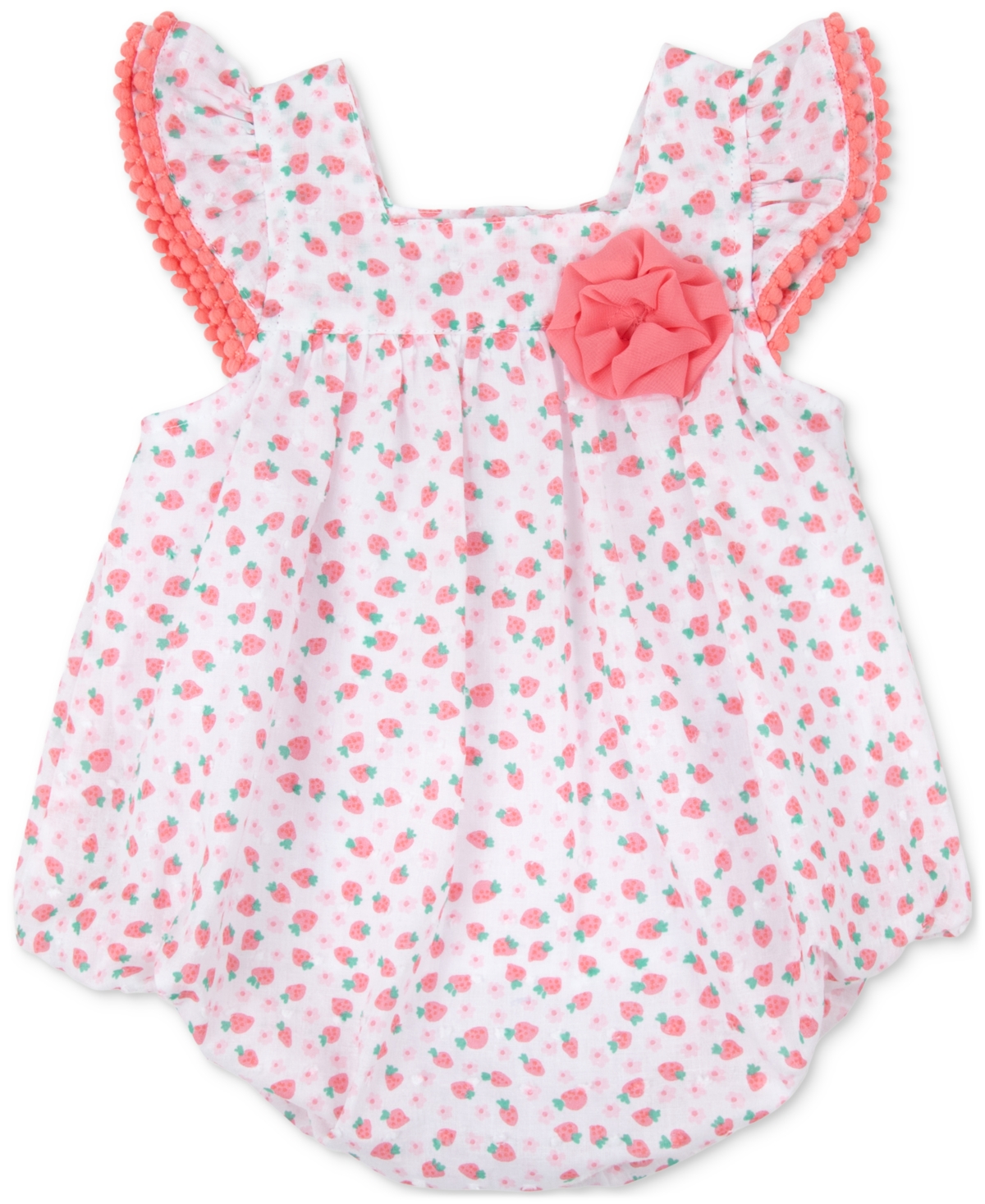 Baby Essentials Baby Girl Strawberry-print Romper In White,pink