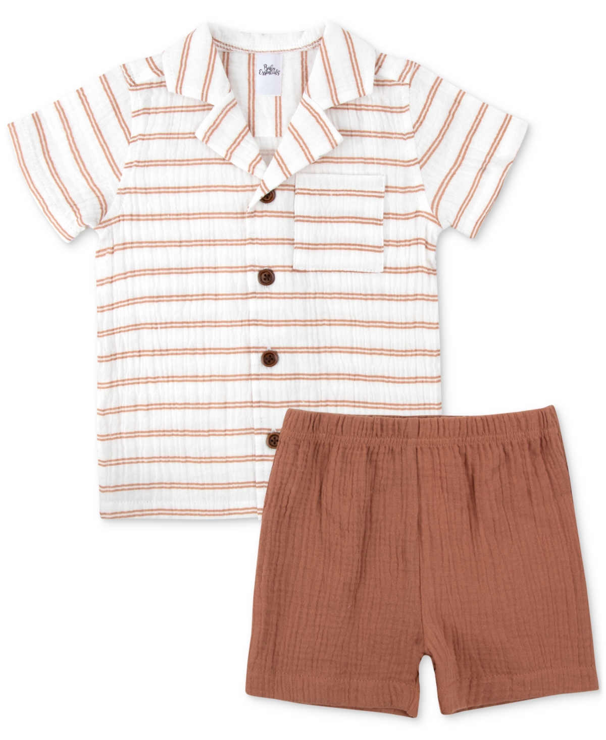 Shop Baby Essentials Baby Boys 2-pc. Striped Shirt & Shorts Set In Dusty Orange