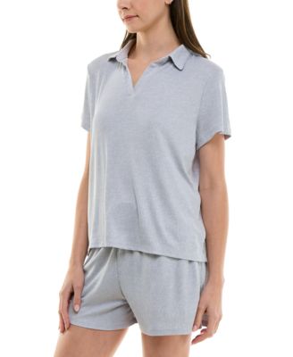 Women's Ribbed Short-Sleeve Henley Pajama Set