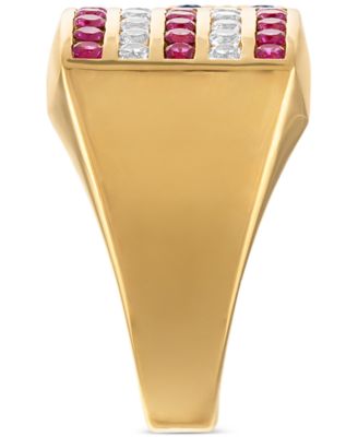 Men's Multi Lab Grown Gemstone Flag Ring (1-3/4 ct. t.w.) in 14k Gold-Plated Sterling Silver