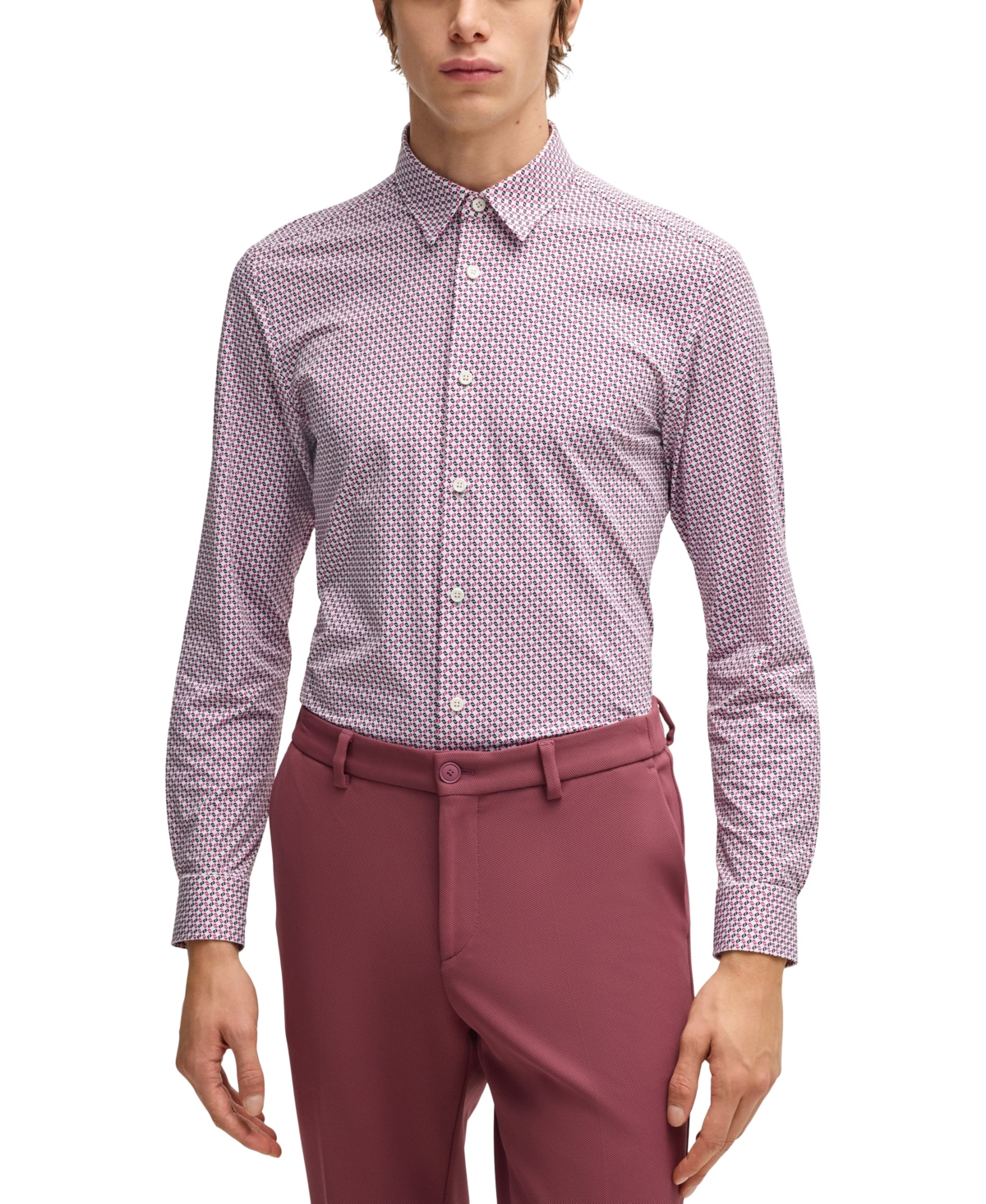 HUGO BOSS BOSS BY HUGO BOSS MEN'S PRINTED SLIM-FIT PERFORMANCE-STRETCH SHIRT 