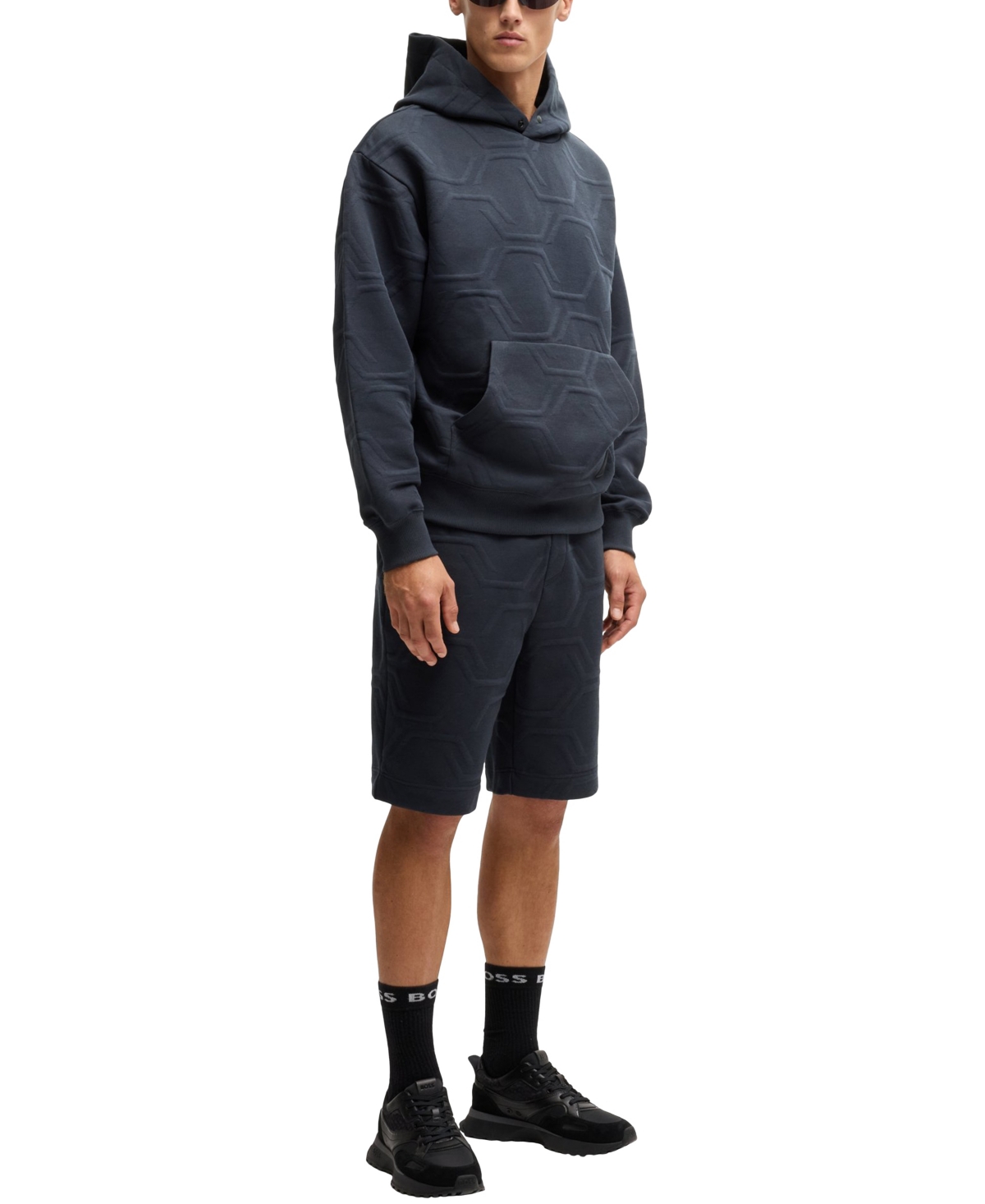 Hugo Boss Boss By  Men's Hexagonal Quilting Relaxed-fit Shorts In Dark Blue