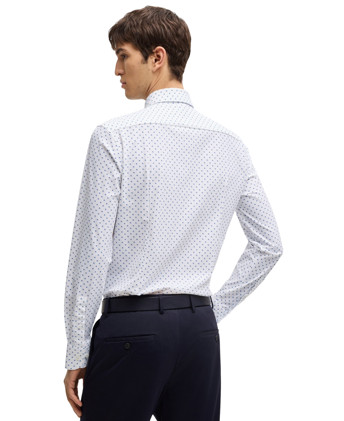 Hugo Boss Boss By  Men's Slim-fit Geometric Print Performance Shirt In Open Blue