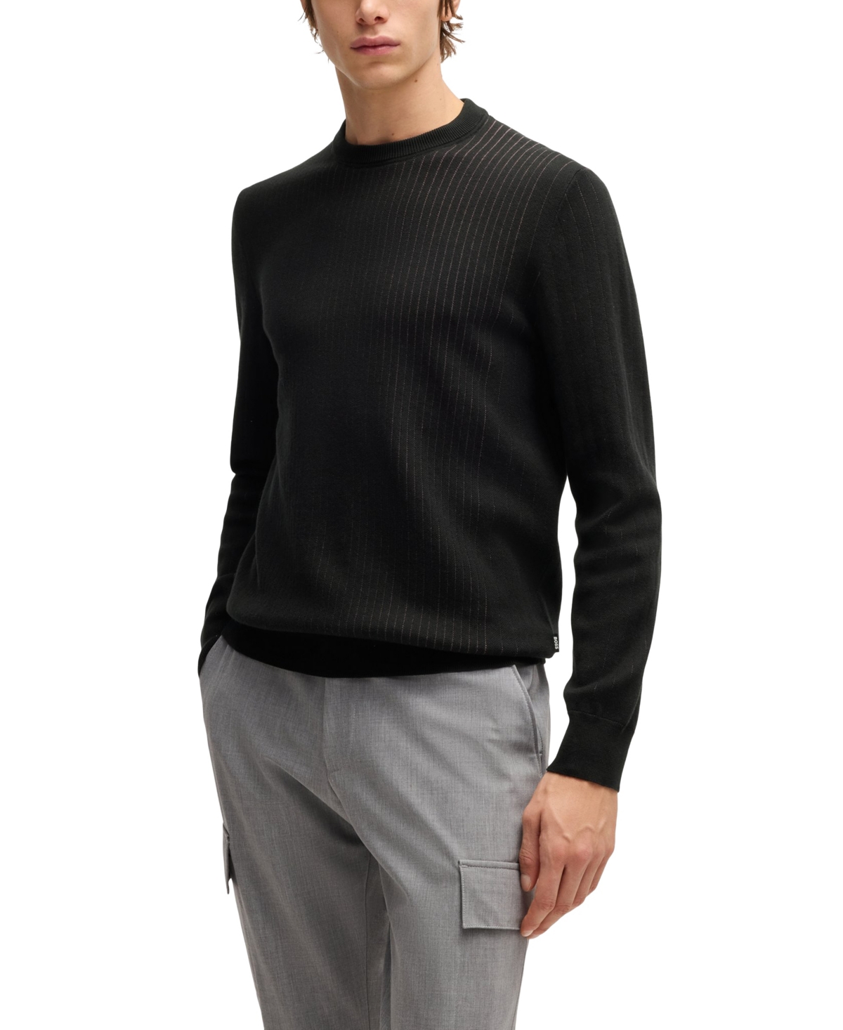 HUGO BOSS BOSS BY HUGO BOSS MEN'S VERTICAL STRIPED REGULAR-FIT SWEATER 