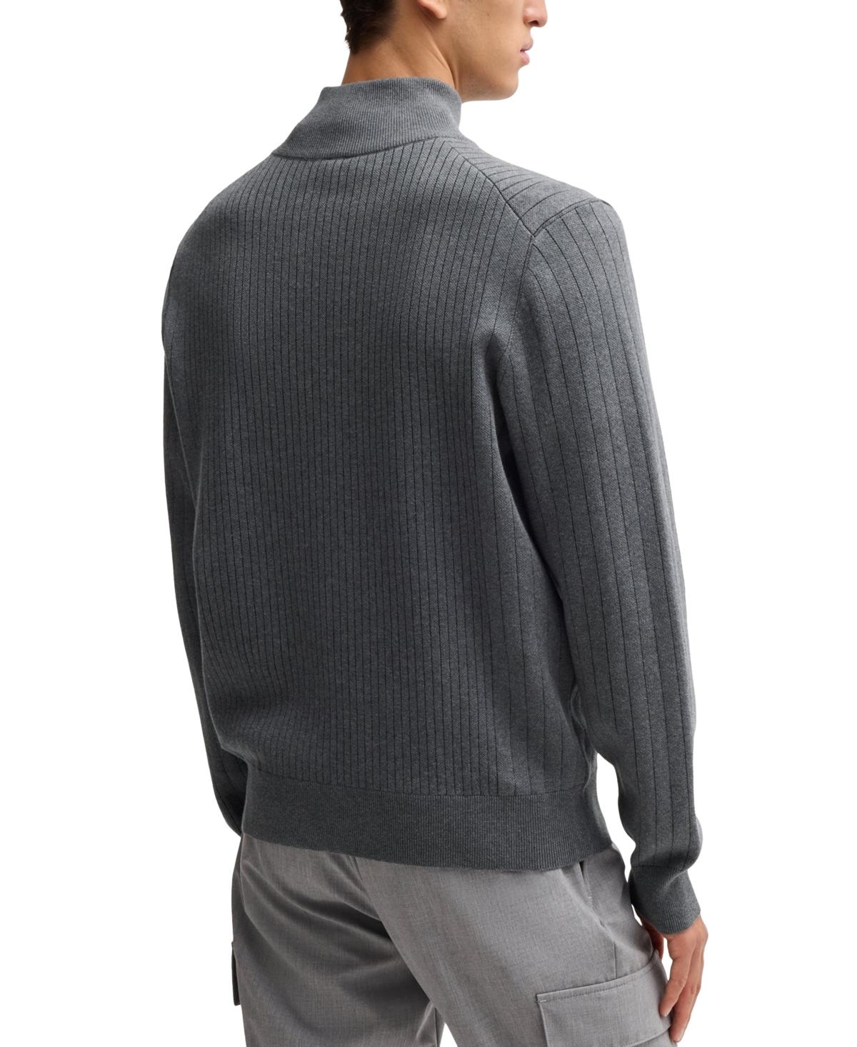 Shop Hugo Boss Boss By  Men's Knit Pinstripe Zip-up Cardigan In Open Gray