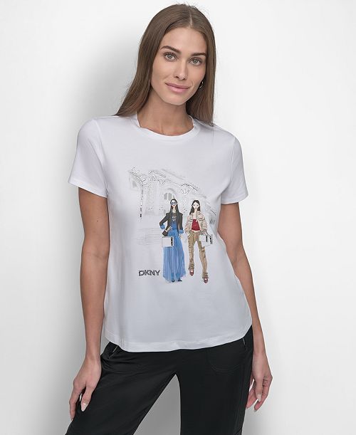 alfani DKNY Women's Embellished Graphic T-Shirt Women's Fashion Shoes & Accessories