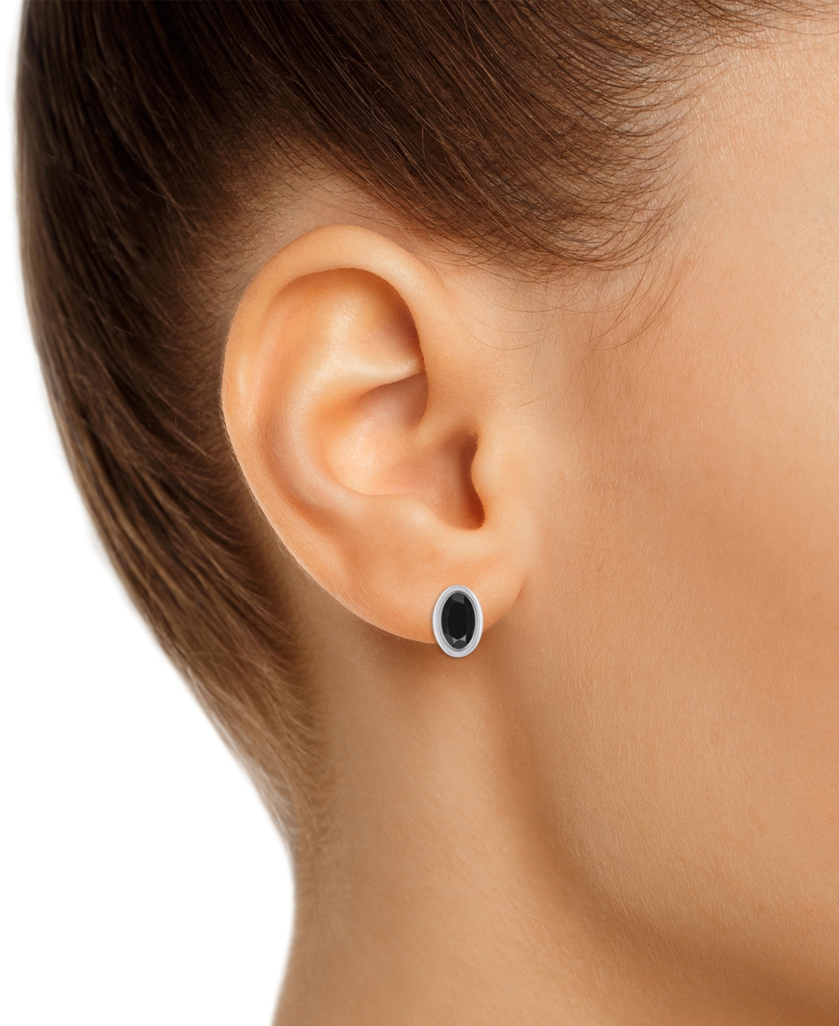 Macy's Created Sapphire Oval Stud Earrings (1-1/2 Ct. T.w.) In 10k Yellow Gold In Onyx,white Gold
