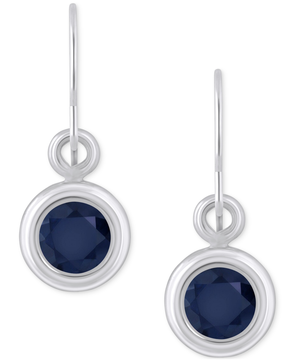 Macy's Sapphire Bezel Fish Hook Drop Earrings (3/4 Ct. T.w.) In 10k Gold (also Available In Ruby & Emerald) In Sapphire,white Gold