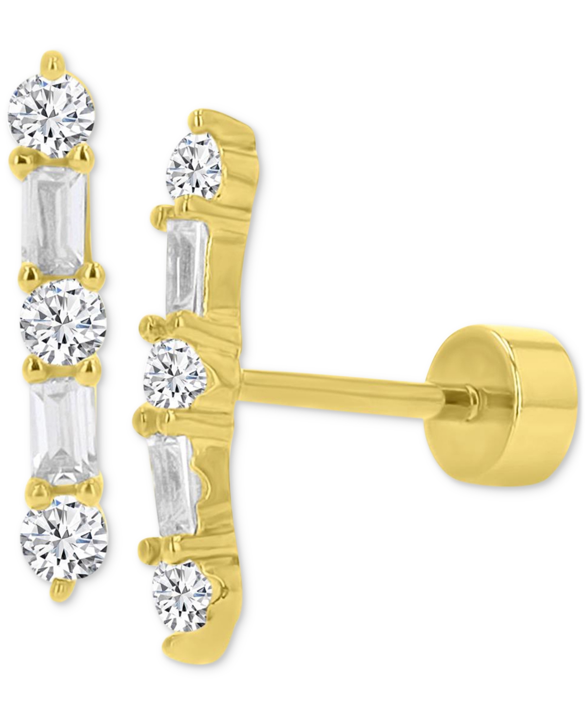 Macy's Mixed Cubic Zirconia Bar Stud Earrings (5/8 Ct. T.w.) In 14k Gold-plated Sterling Silver In Gold
