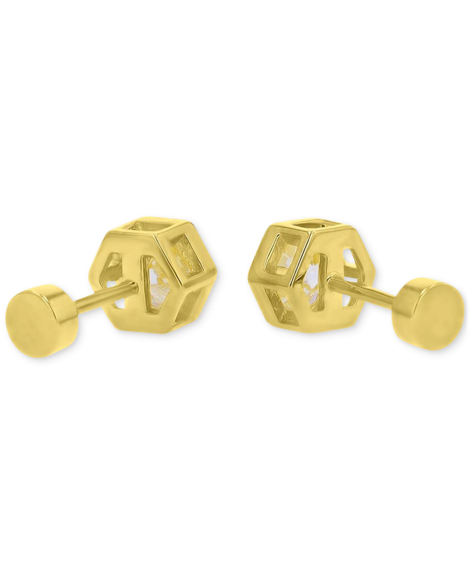 Cubic Zirconia Hexagon Stud Earrings (1-1/4 ct. t.w.) in 14k Gold-Plated Sterling Silver