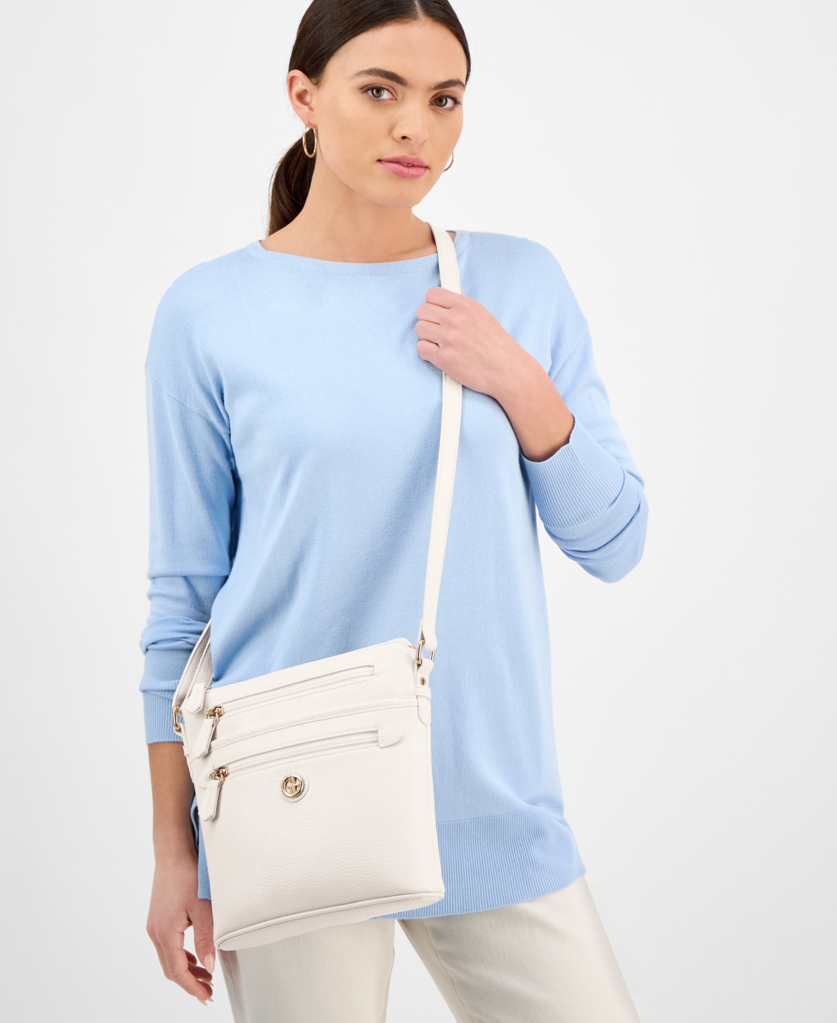 Macy's Pebble North South Small Crossbody, Exclusively At  In White