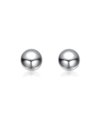 Sterling Silver White Gold Plated Round Ball Stud Earrings