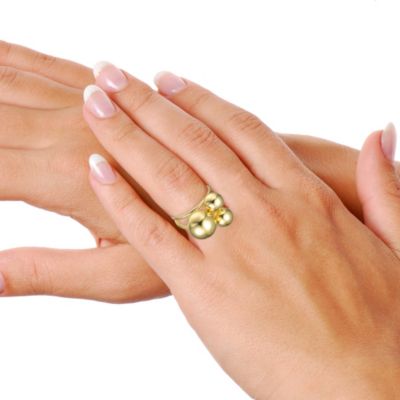 Sterling Silver 14K Gold Plated Triple Sphere Ring with Interlocking Bands