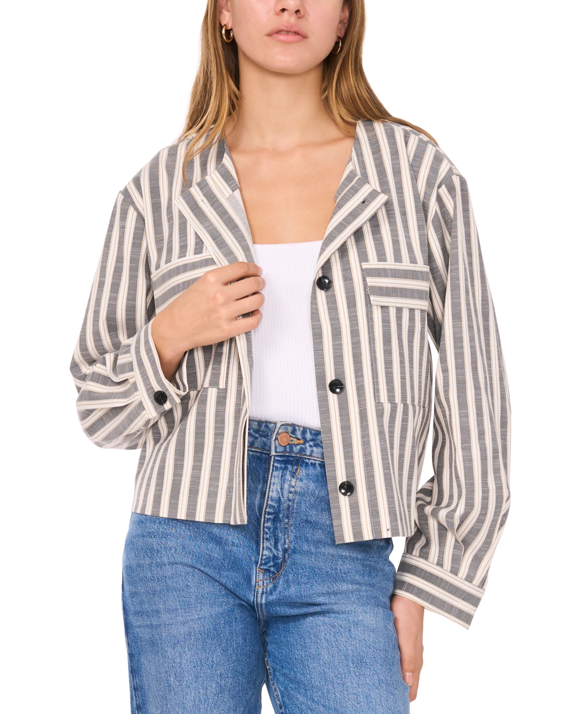 Women's Striped Cropped Jacket - New Ivory
