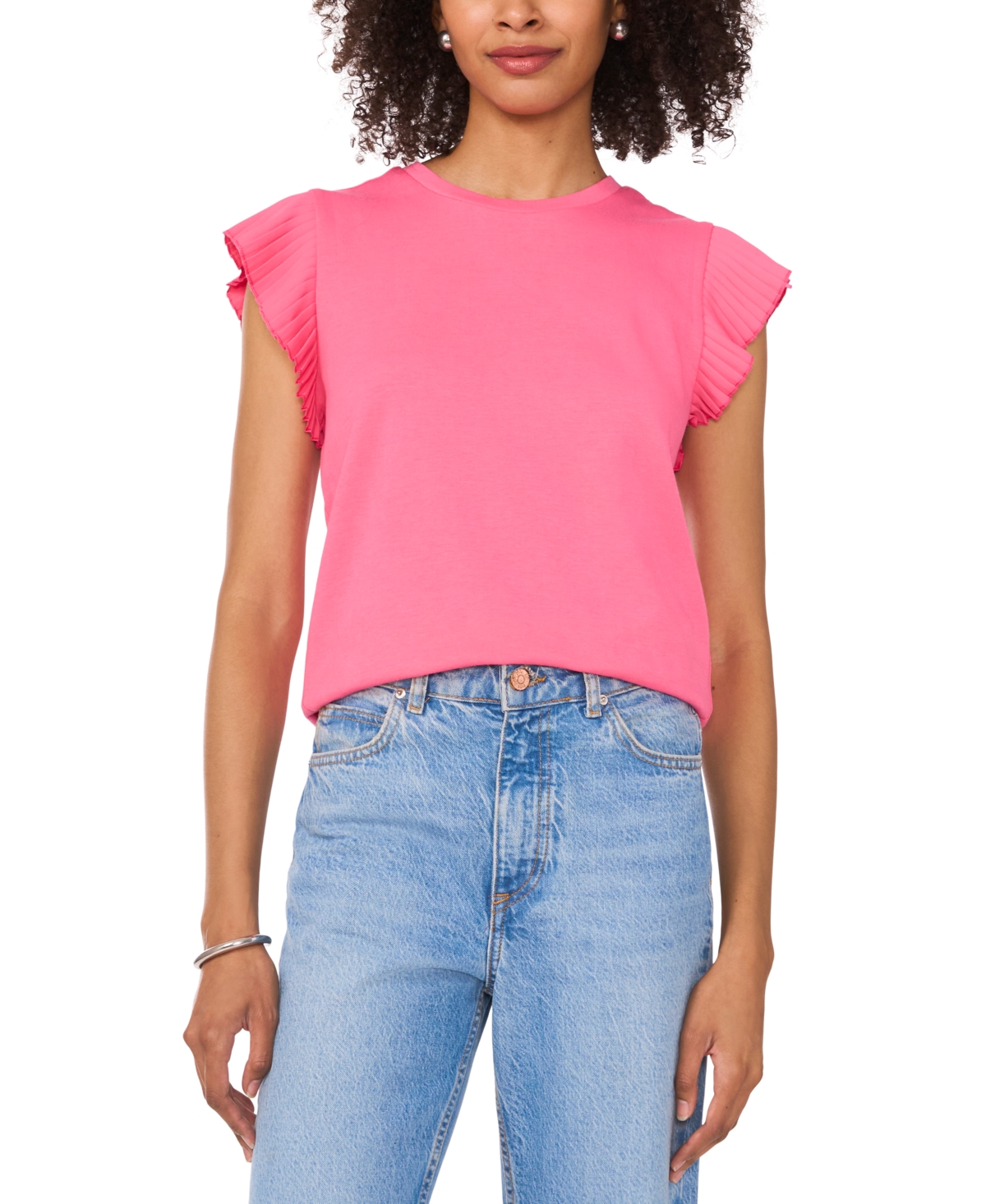 VINCE CAMUTO WOMEN'S RUFFLED-SLEEVE CREWNECK TEE 