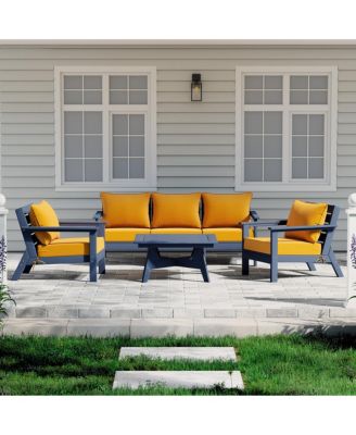 Outdoor 6-Piece Navy Blue Modular Sectional Patio Furniture Sofa Set