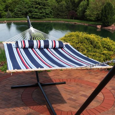 Two-Person Quilted Fabric Hammock with Spreader Bars - 450 lb Weight Capacity