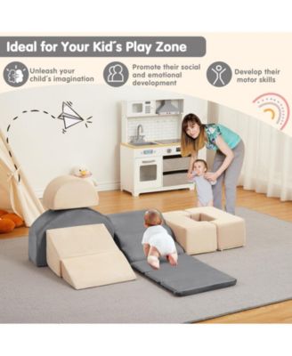 Kids Modular couch, 7-Piece Foam Climbing Blocks Playset for Toddlers, Soft Indoor Activity Set with Slide, Stairs, and Ramp for Climbing and Crawling at Home or Kindergarten