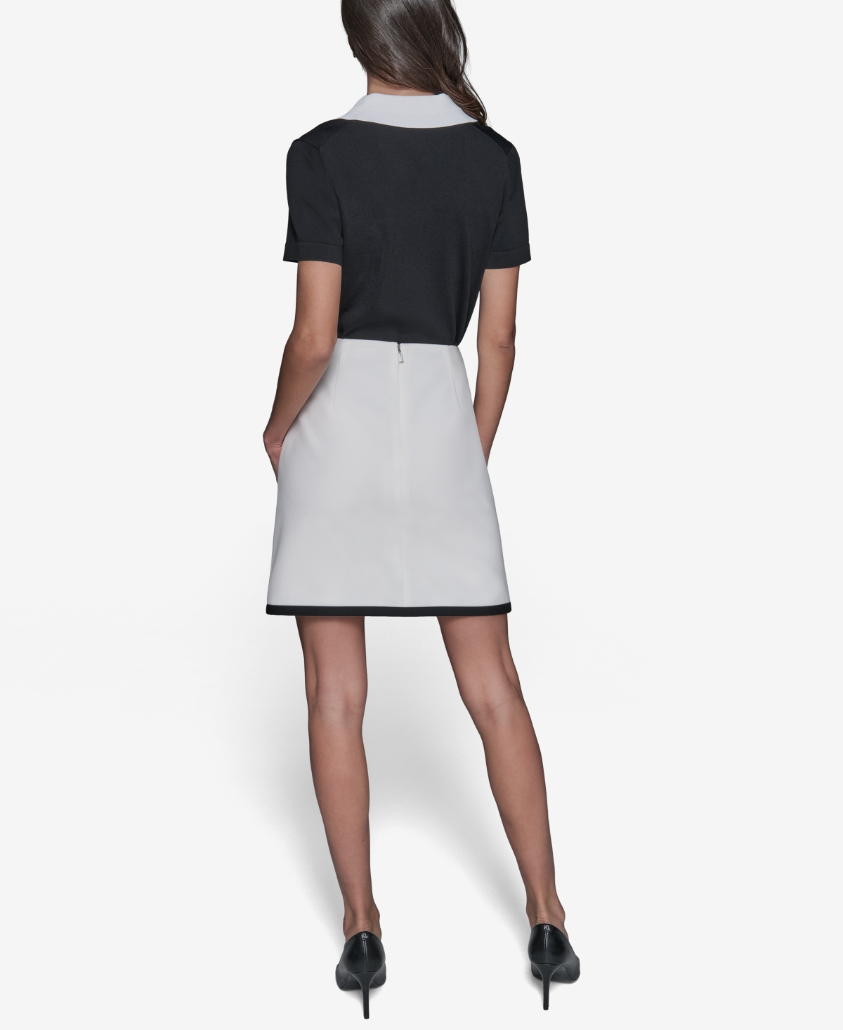 Shop Karl Lagerfeld Women's Colorblocked Knit Polo In Black,soft White