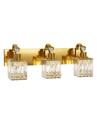 Modern Crystal Bathroom Vanity Lights Gold Bathroom Light Fixtures Crystal Vanity Shower Lights Over Mirror, Mirror Glass Crystal Bathroom Vanity Lighting Fixtures, Square Shade