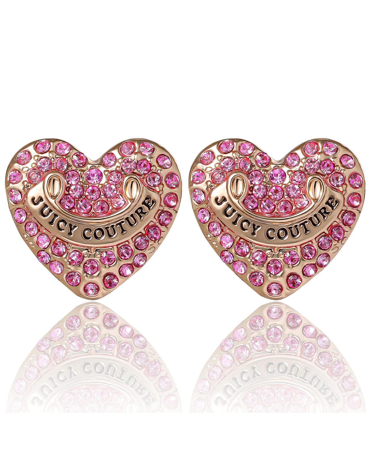 Heart Crystal Stud Earrings - Gold-Tone with Crystals - Pink pave