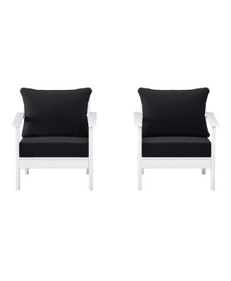 Outdoor Modern HDPE Patio White Club Chairs with Deep Seat Cushions (Set of 2)