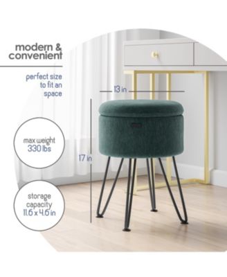 Textured Velvet Round Ottoman with Storage – Modern Foot Stool for Living Room & Bedroom