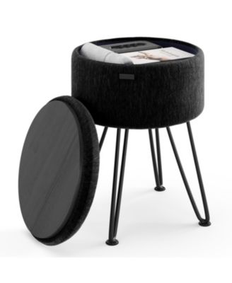 Textured Velvet Round Ottoman with Storage – Modern Foot Stool for Living Room & Bedroom