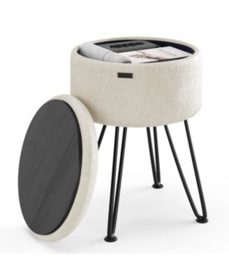 Textured Velvet Round Ottoman with Storage – Modern Foot Stool for Living Room & Bedroom