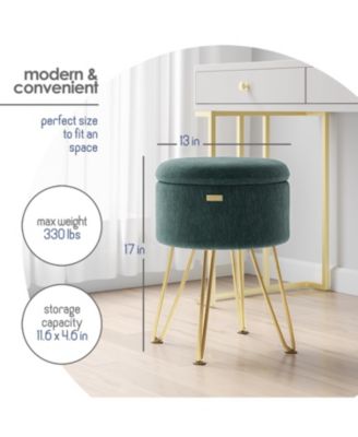 Textured Velvet Round Ottoman with Storage – Modern Foot Stool for Living Room & Bedroom
