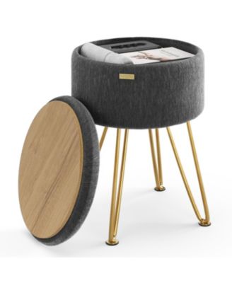 Textured Velvet Round Ottoman with Storage – Modern Foot Stool for Living Room & Bedroom