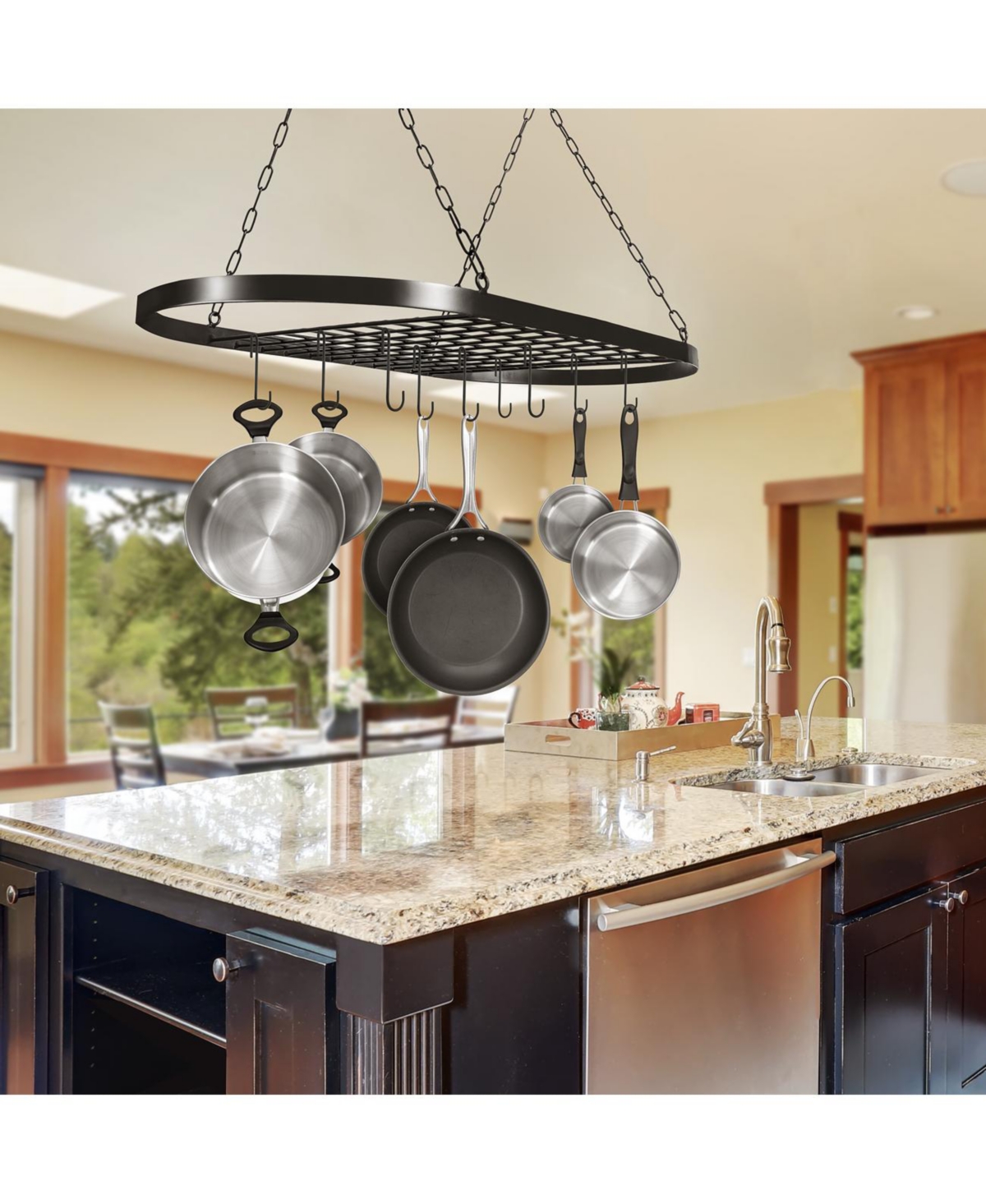 Sorbus Pot and Pan Oval Rack for Ceiling with Hooks - Multi-Purpose Organizer Home, Restaurant, Kitchen Cookware, Utensils, Household (Bronze)