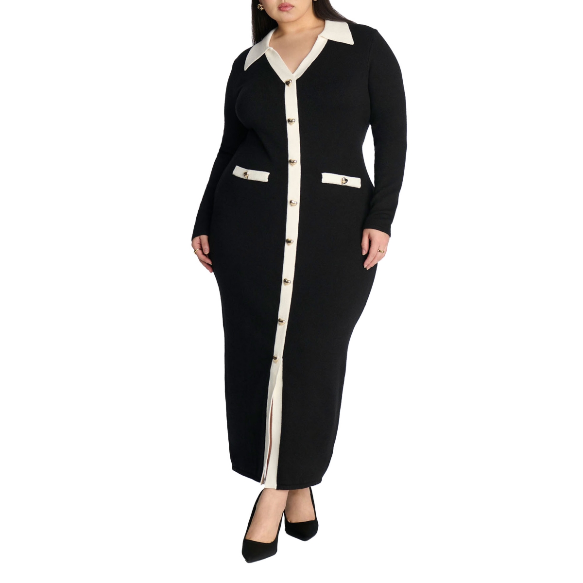 Women's Sweetheart Sweater Dress - Black white