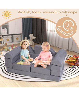 Kids Modular Play Couch Play Set with Suede Fabric Cover High-Density Foam
