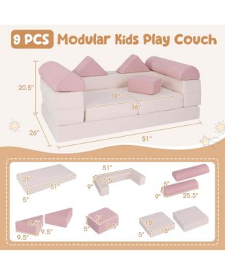 Kids Modular Play Couch Play Set with Suede Fabric Cover High-Density Foam