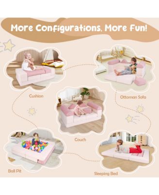 Kids Modular Play Couch Play Set with Suede Fabric Cover High-Density Foam