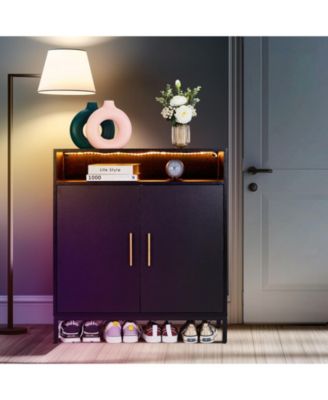 Double Door 6-Layer Shoe Cabinet with High Foot and LED Lights for Modern Shoe Storage and Display