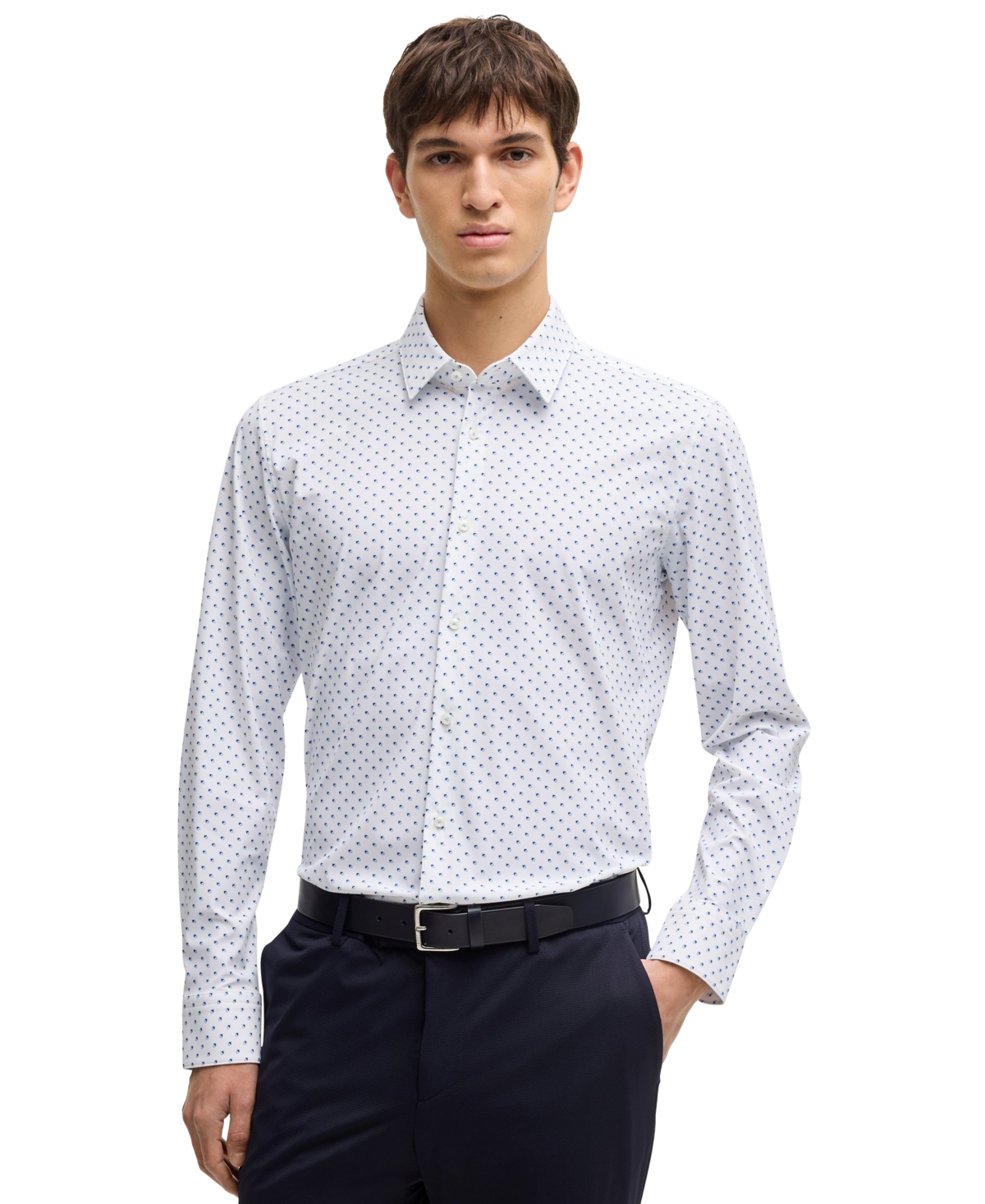 Hugo Boss Boss By  Men's Slim-fit Geometric Print Performance Shirt In Open Blue