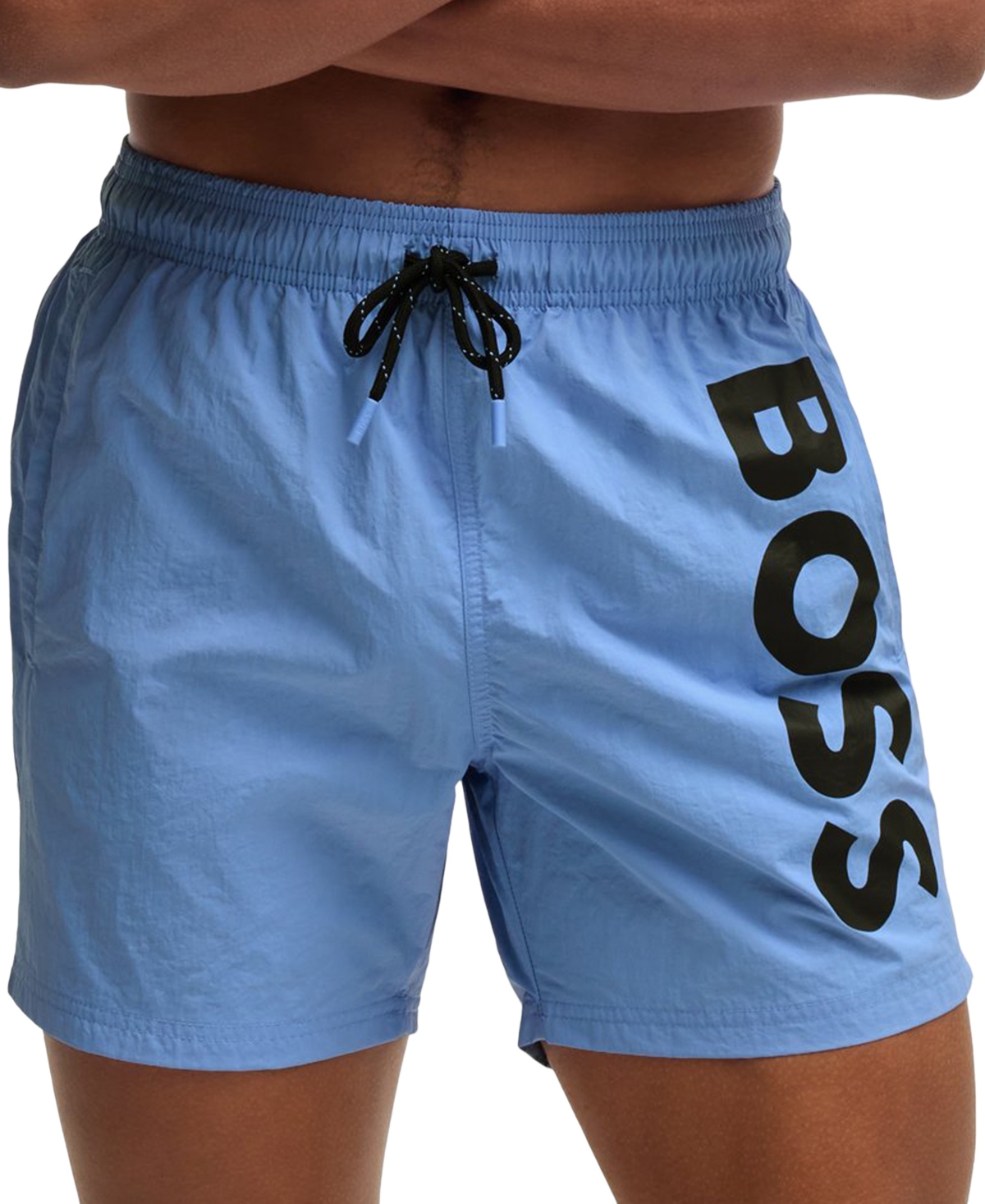 Hugo Boss Vertical-logo-print Swim Shorts In Quick-dry Poplin In Open Blue