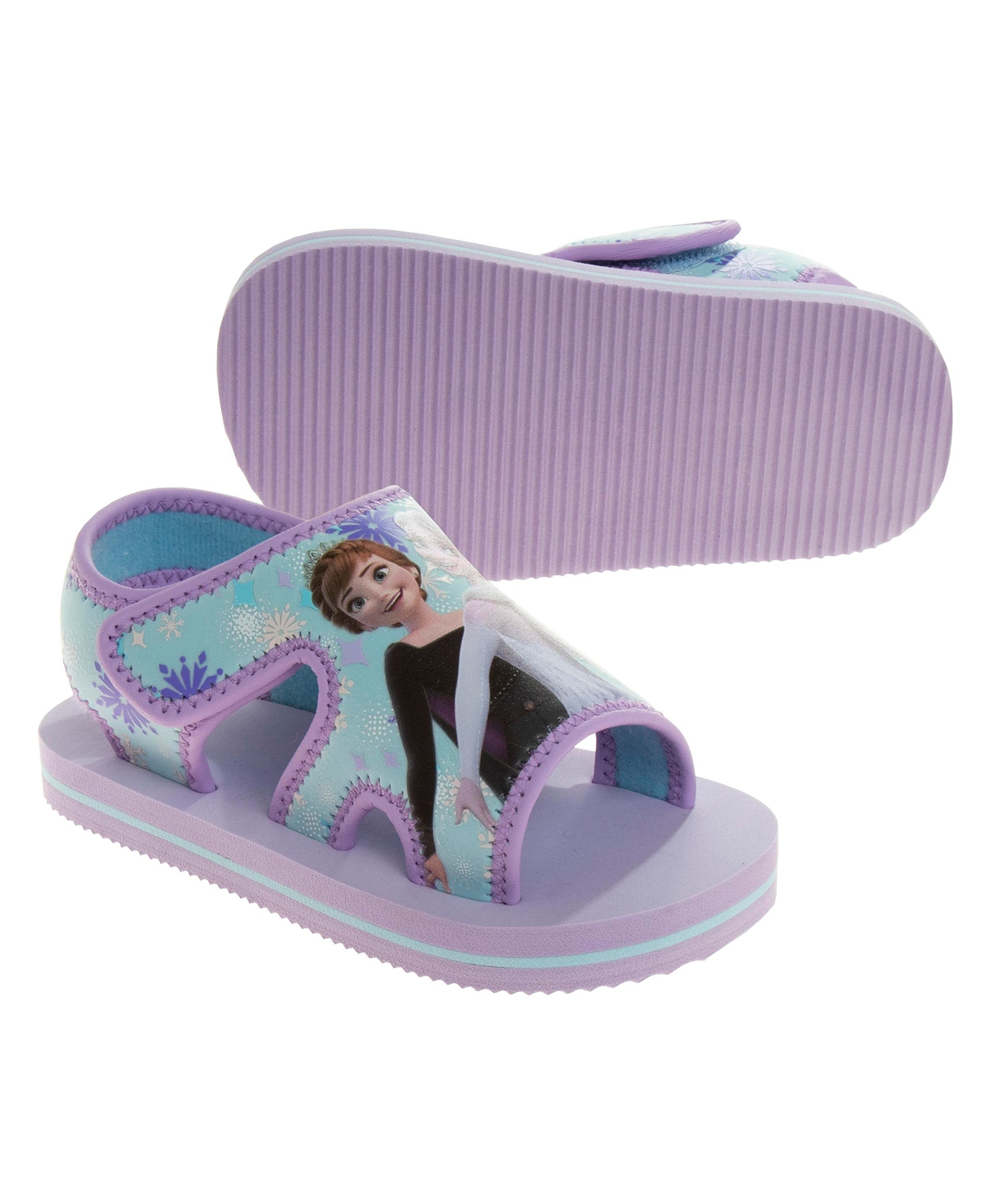 Disney Toddler And Little Girls Frozen Anna And Elsa Dual Sizes Hook And Loop Sandals In Purple