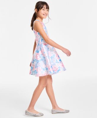 Big Girls Halter Floral Mikado Social Dress