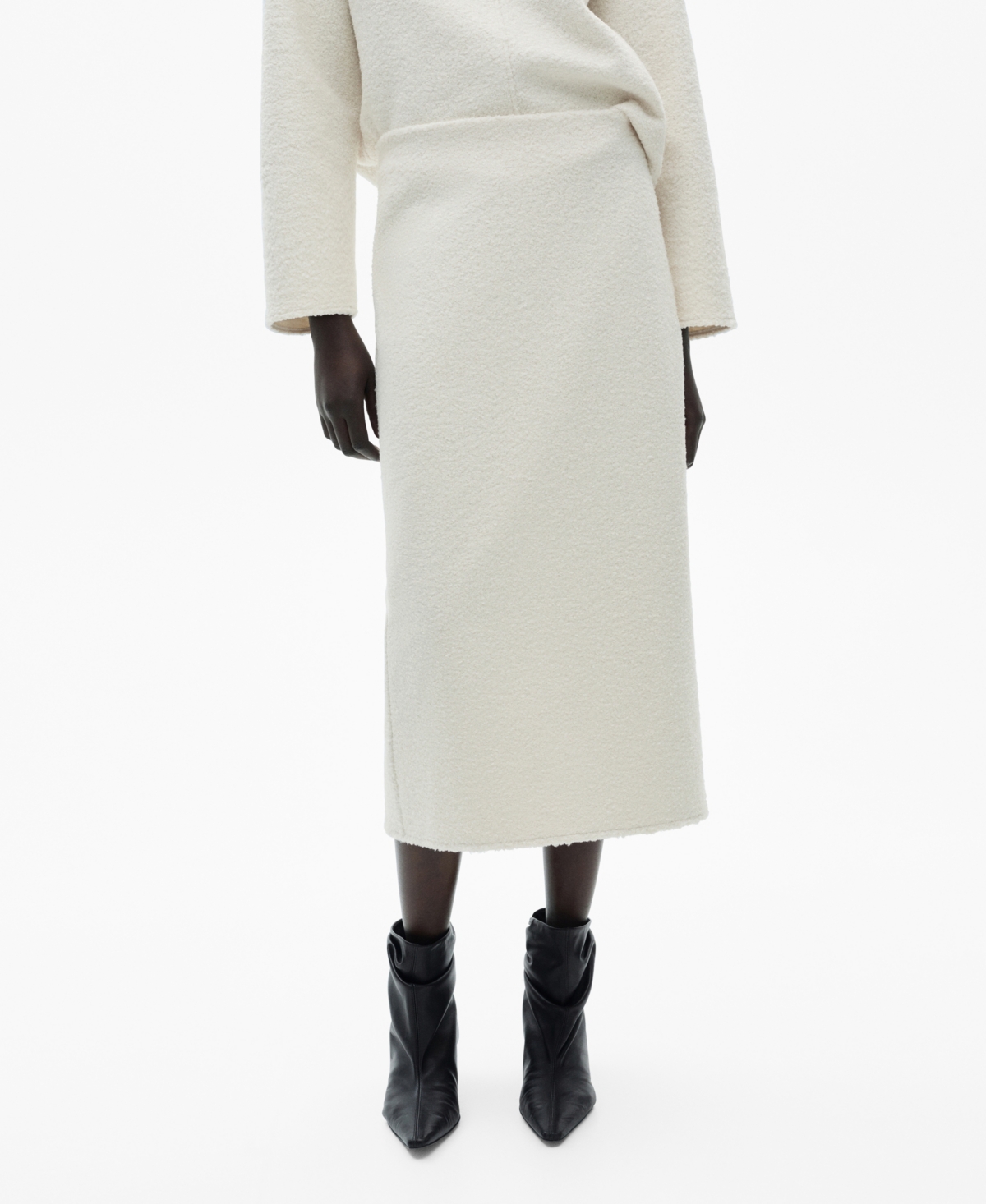 Shop Mango Women's Shearling Effect Midi Skirt In Ecru
