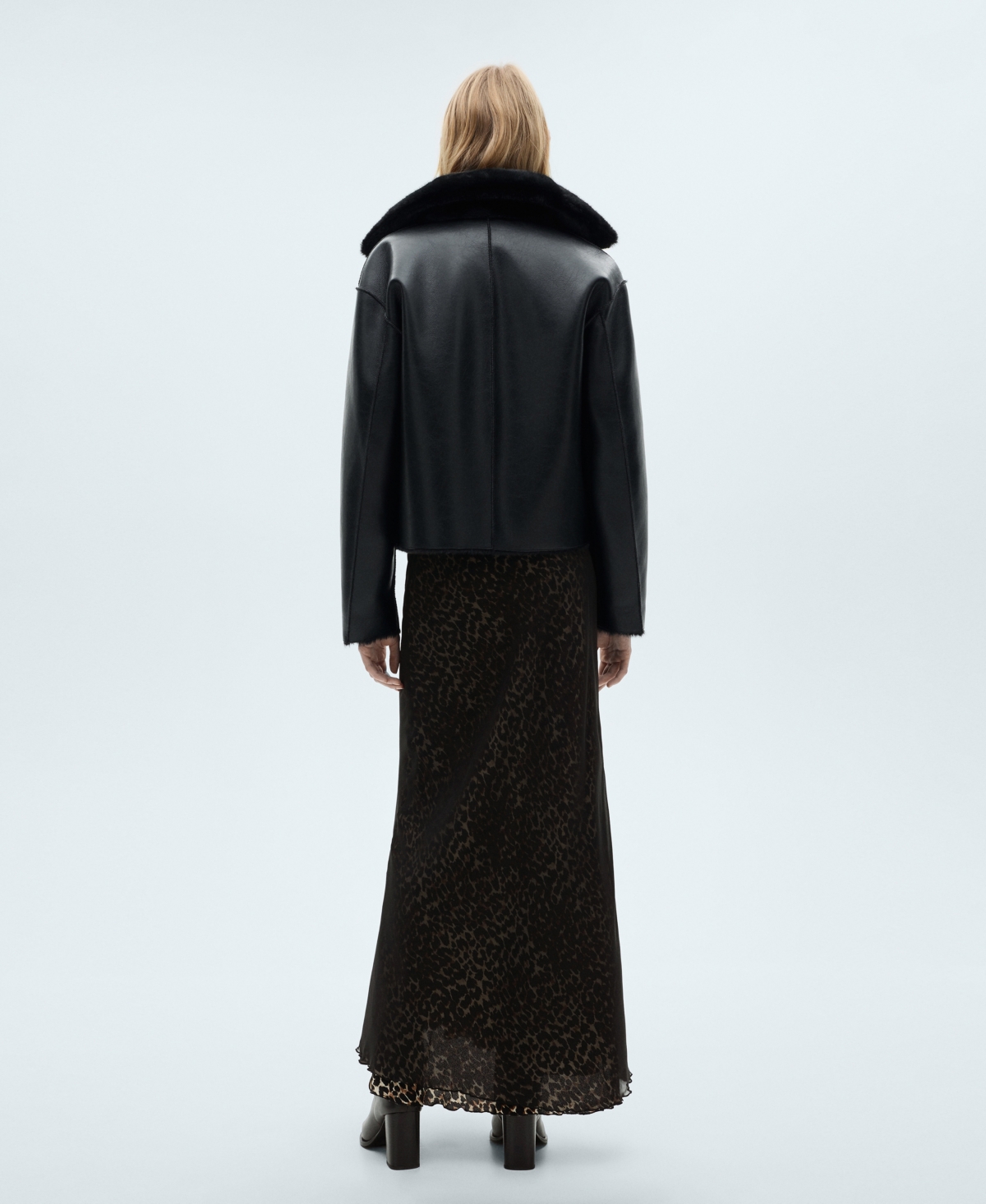 Shop Mango Women's Leopard Flared Skirt In Black