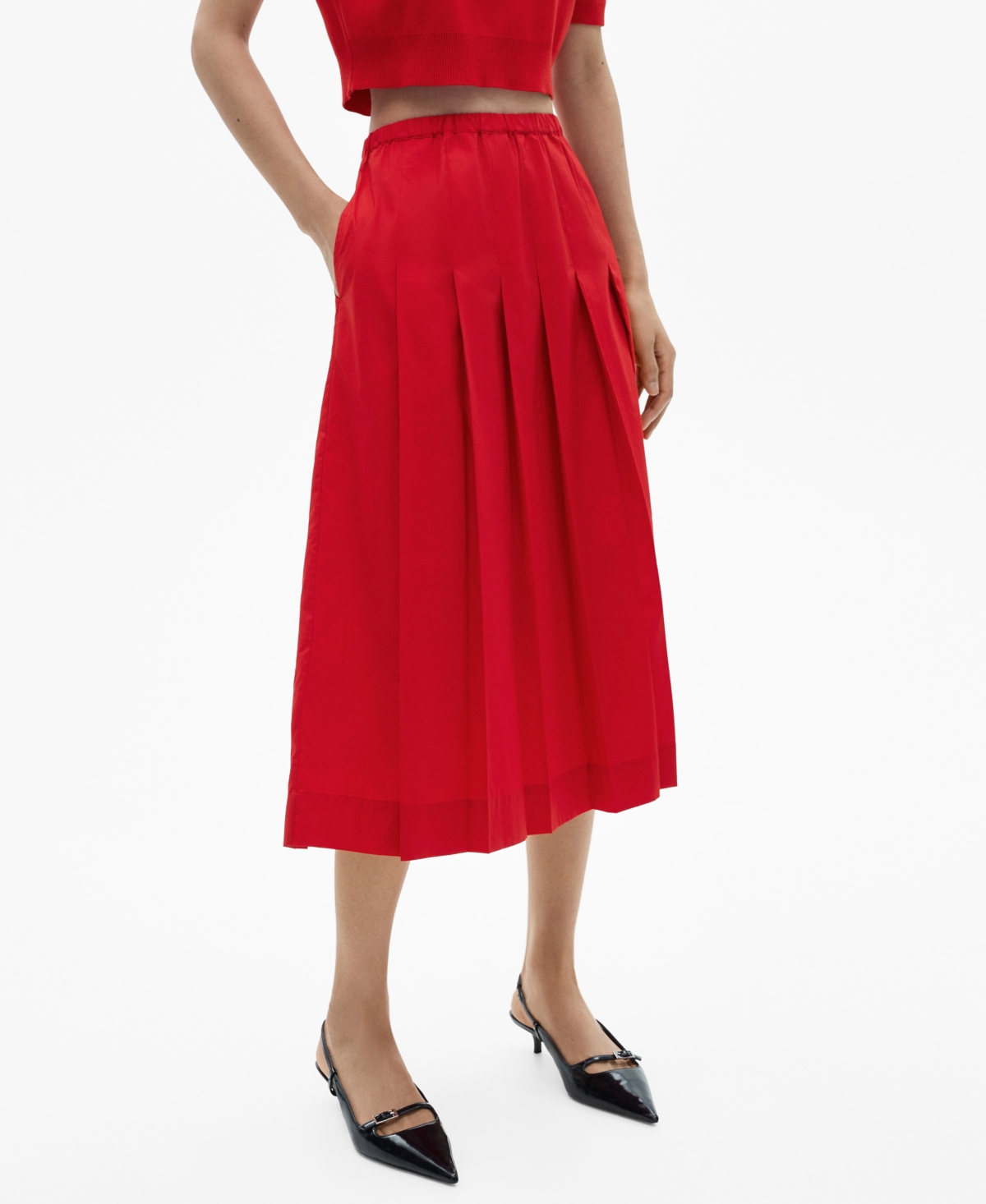MANGO WOMEN'S COTTON PLEATED SKIRT 