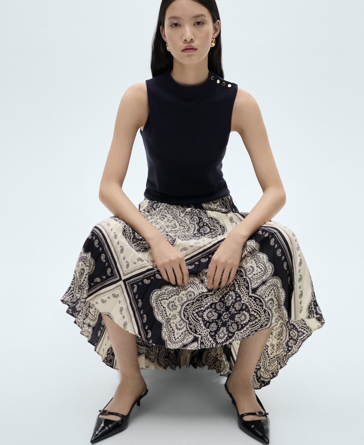Shop Mango Women's Paisley Print Pleated Skirt In Blue