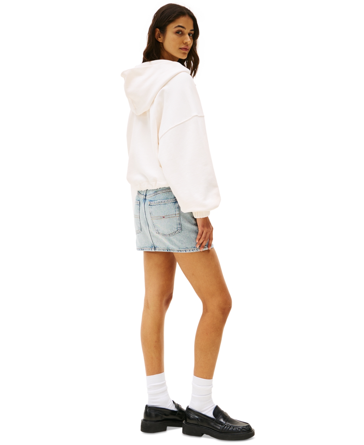 Tommy Jeans Women's Drawstring-hem Logo Hoodie In Ancient White