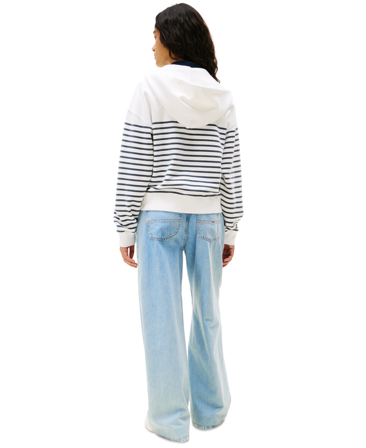 Tommy Jeans Women's Full-zip Logo Hoodie In Ecru,navy Stripe